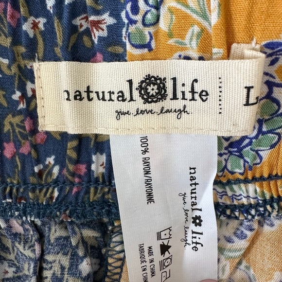Natural Life Pull on Wide Leg Pants Size L Patchwork Floral Boho Cottagecore - Picture 4 of 8